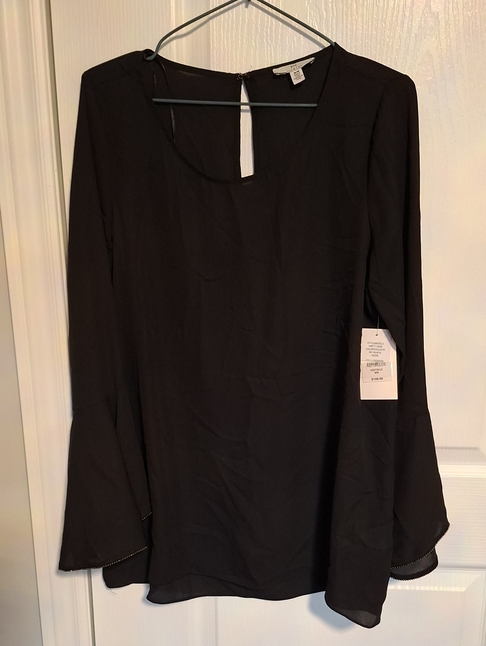 Halston Heritage Black V-Neck Blouse with Subtle Keyhole